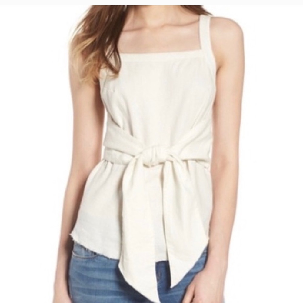 BP Tie Front Linen Blend Tank Top in Ivory